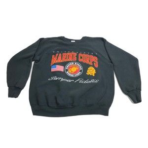 VINTAGE 1991 United States Marine Corps Bulldog Sweatshirt Adult L Black Men